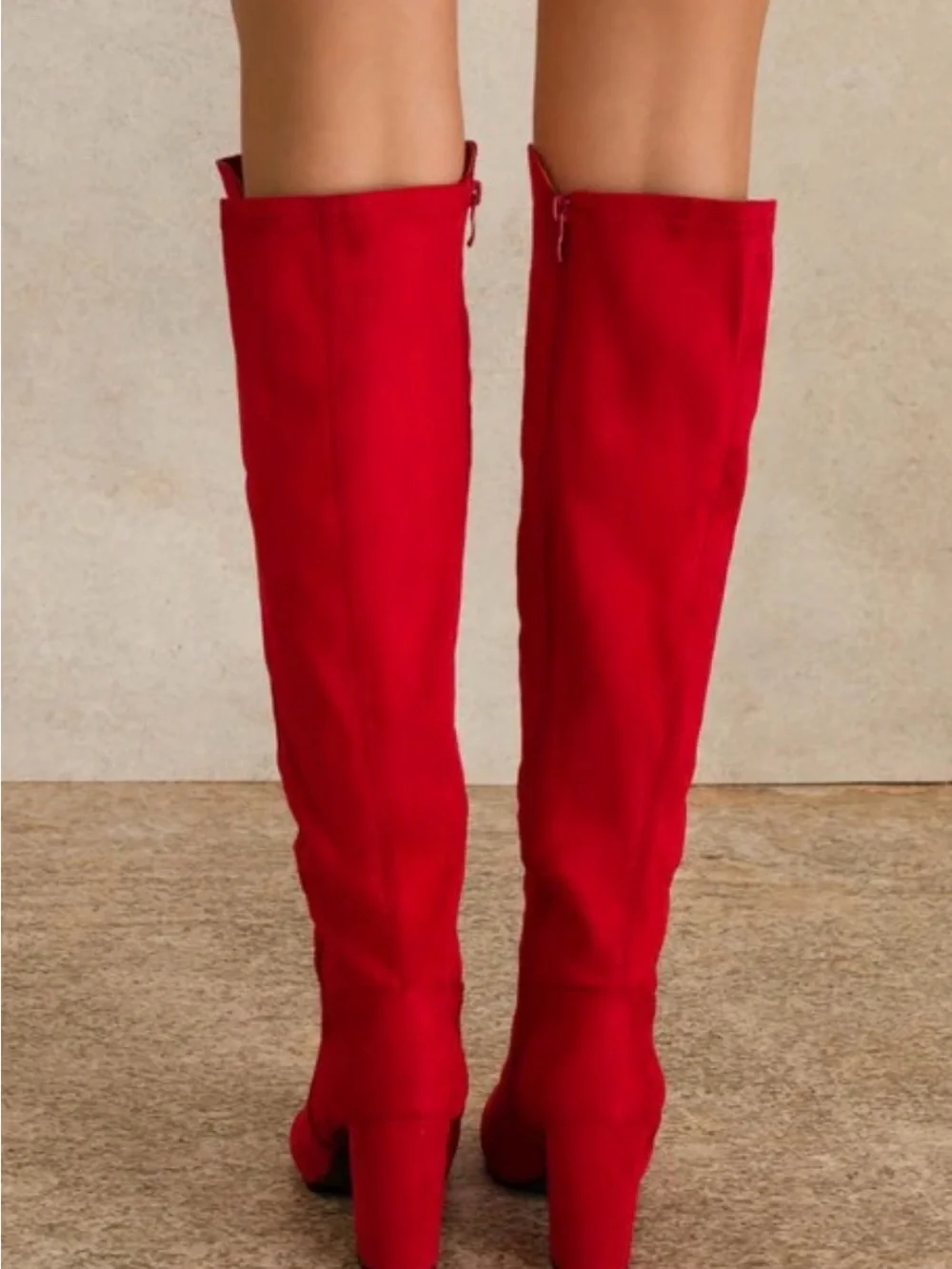 Top Moda Red Women's Faux Suede Block Heel Knee High Boot Size 7